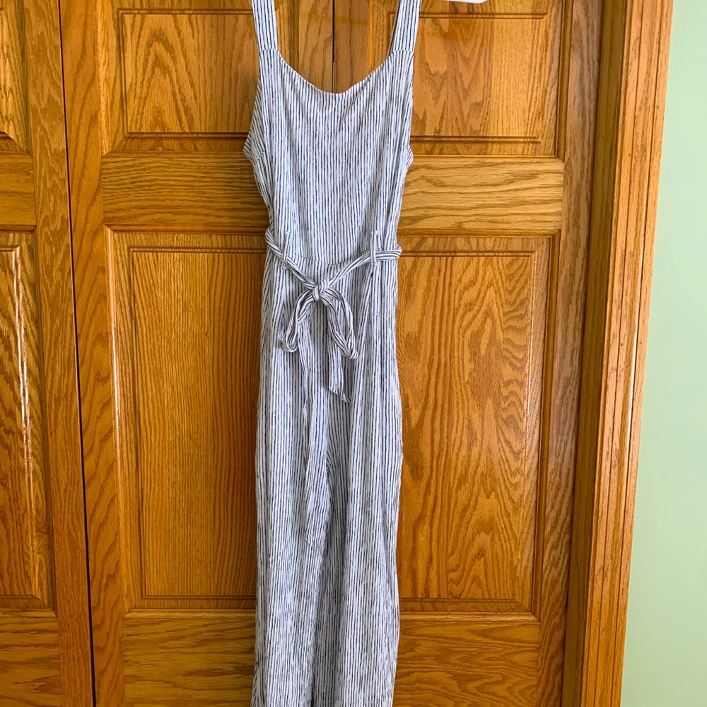 American Eagle White Striped Wide Leg Jumpsuit